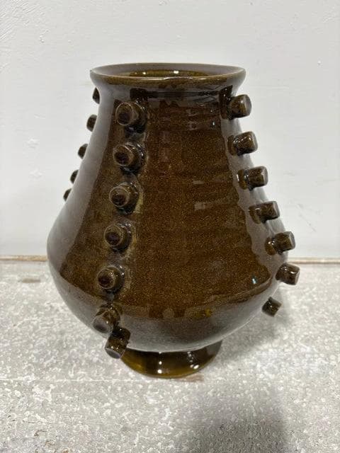 Creative Co-Op Terra Cotta Brown Glazed Vase With Hobnails