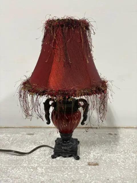 Red & Metal Table Lamp with Fringe