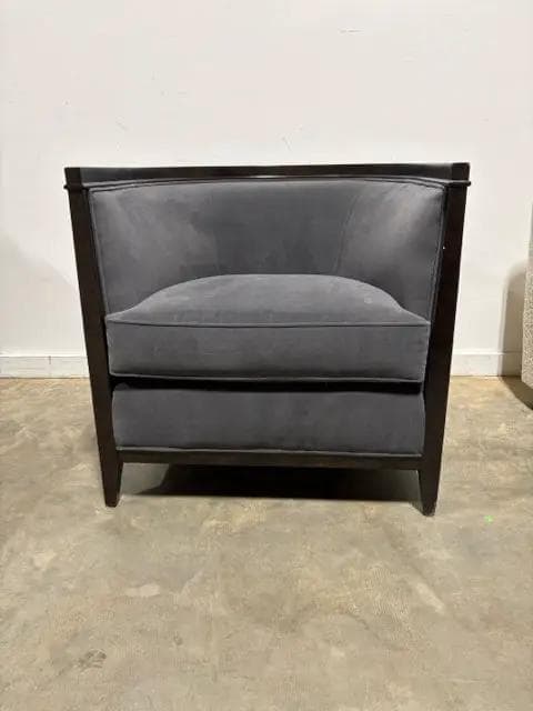A.R.T. Charcoal Barrel Back Chair With Fretwork (Damage To Back Leg/SOLD AS-IS)