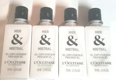 L'OCCITANE BODY LOTION MER & MISTRAL FRESH SCENT 4 BOTTLES 2.5 OZ EA