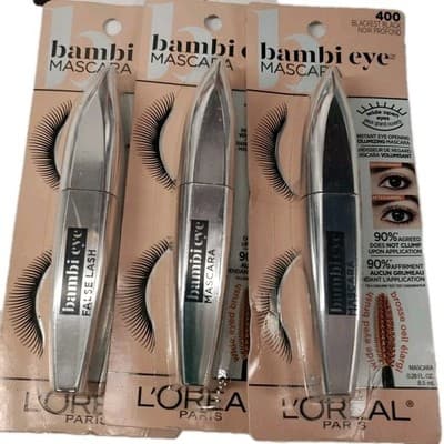 L'Oreal~Lot of 3~Bambi Eye Mascara Wide Open Eyes~#400 Blackest Black~0.28oz~NIP