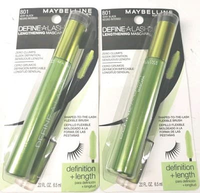 2 Pack Maybelline Define-A-Lash Washable Mascara, Very Black 801, 0.22 fl oz