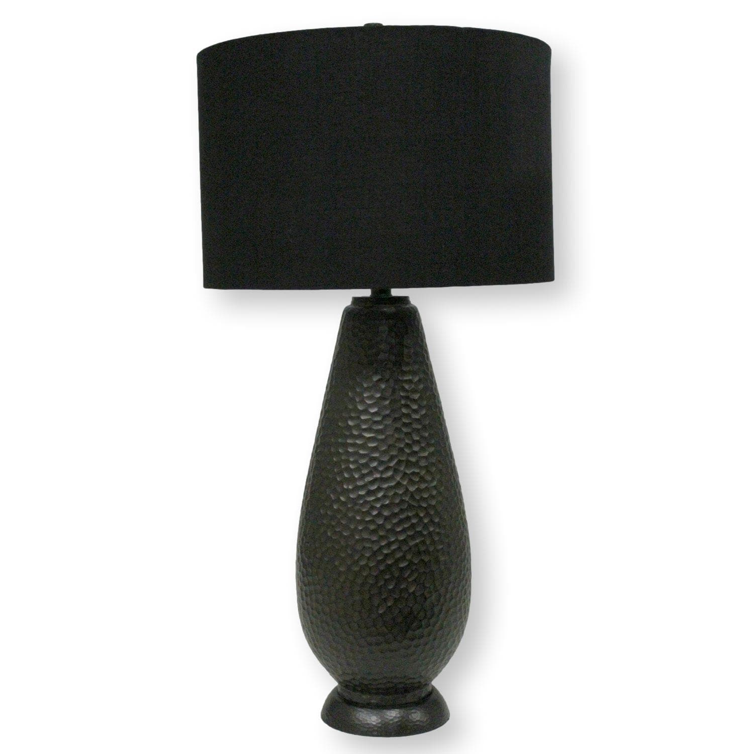 Hammered Copper Table Lamp w/Black Shade