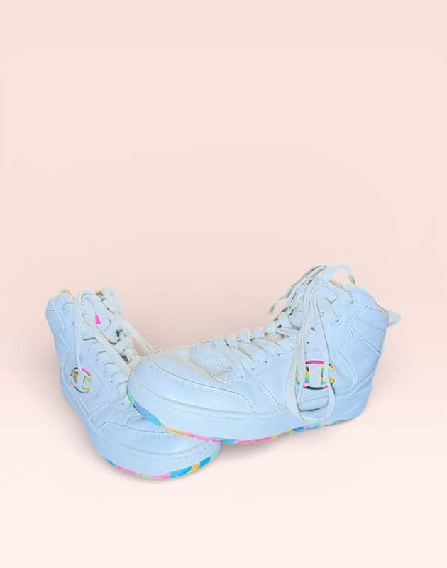 Champion Women's Drome 19 Hi White High-Top Sneakers with Rainbow Accents