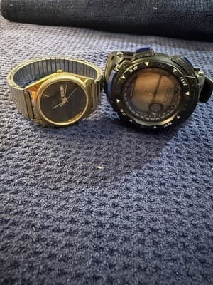 Lot 2 Vintage Watches Energia Triple Sensor Digital Sharp Quartz Parts Repair
