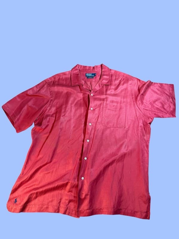 Vintage Polo Ralph Lauren Caldwell Silk Linen Camp Shirt Red XL