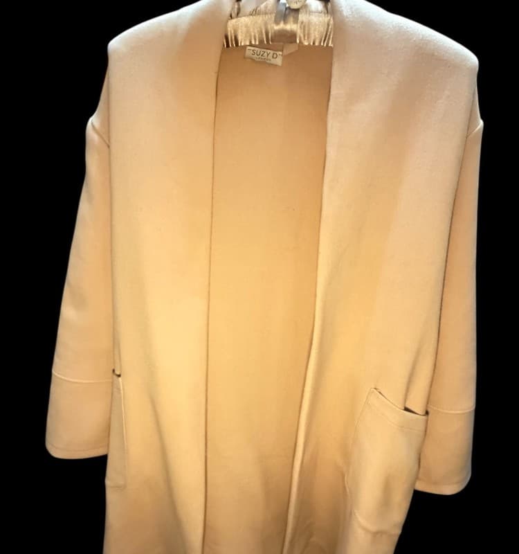 Suzy D London Cream Open Front Longline Cardigan Tie Back Pockets