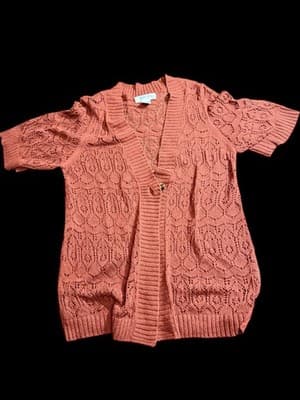Vintage Judith Hart Lace Knit Cardigan Made in Japan Large Pink Sweater