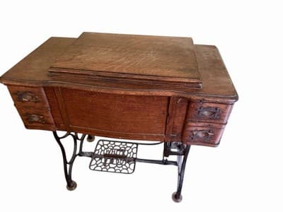 Antique White Rotary Sewing Machine Electric Treadle Cabinet w Manual