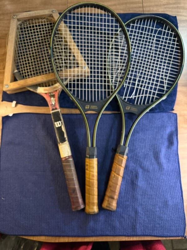 Vintage Tennis Racquet Set Lot 3: Wilson Jack Kramer Pro Staff with Wooden Press