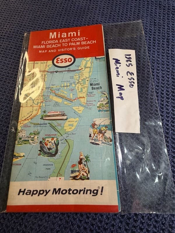 Vintage 1965 Esso Miami Florida East Coast Road Map & Visitor's Guide