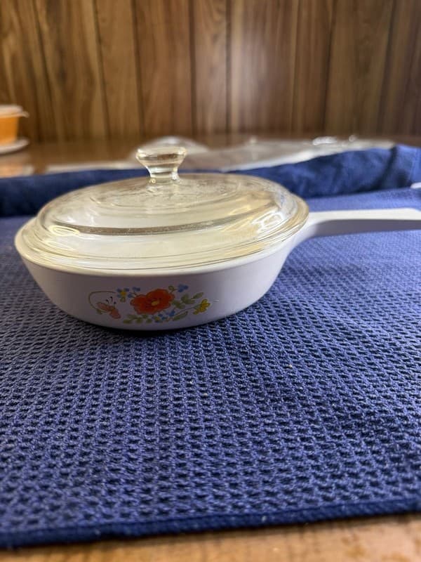 Vintage Corning Ware Wildflower 6.5 Inch Menuette Skillet P-83-B with Glass Lid