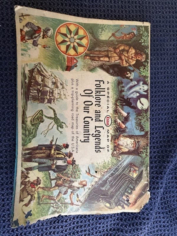 Vintage 1960 Esso Folklore and Legends of Our Country Special Road Map of the US