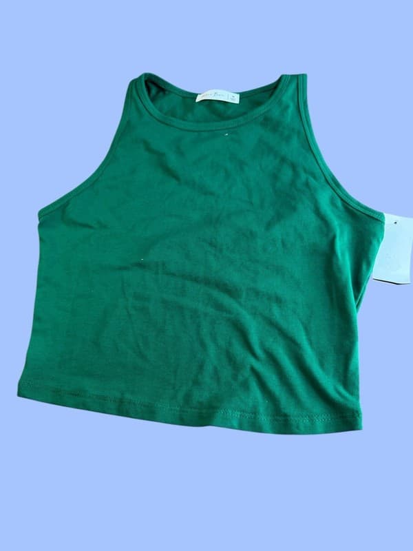 Active Basic Women's Kelly Green High Neck Sleeveless Crop Tank Top Size M