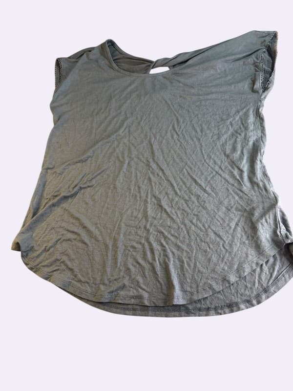 Bobeau Women's Blue Twist Back Linen Blend Short Sleeve Tee Size Small