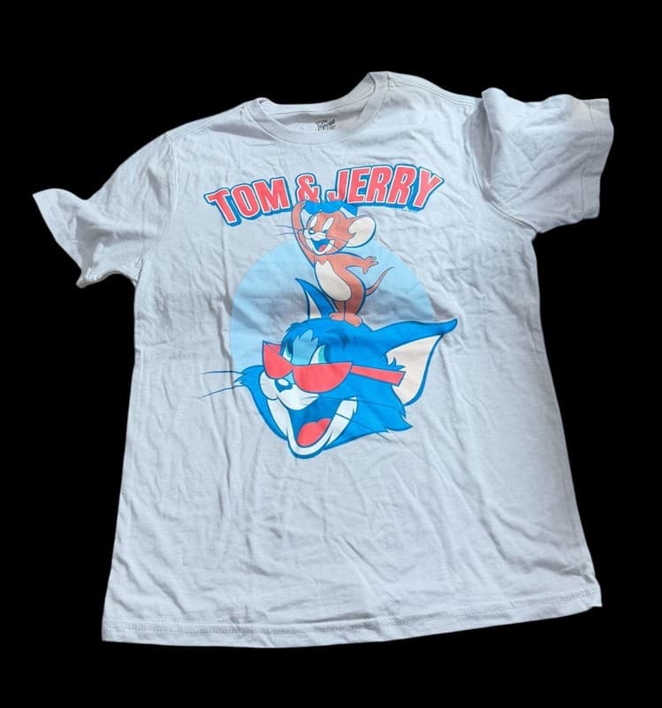 Tom and Jerry Youth Graphic T-Shirt Size L 10/12 Cartoon Tee