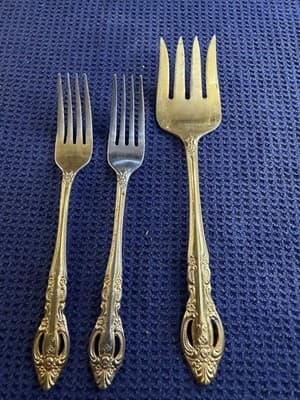 Estia Baroque Gold Plated Forks 3pc Korea GP Pierced Rose Salad Cold Meat Fork