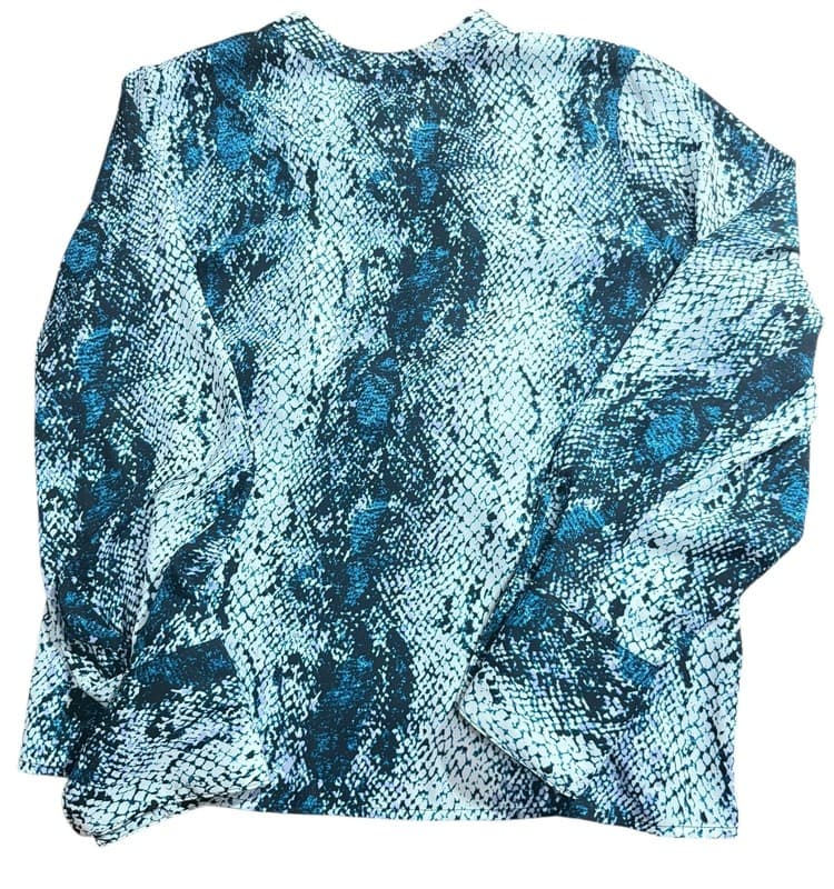 Worthington Women’s Snakeskin Print Blouse Blue Black Long Sleeve Size L