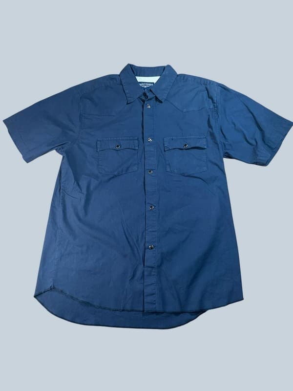 Steve & Barry's Men's Blue Short Sleeve Cotton Western Pearl Snap Shirt Size L