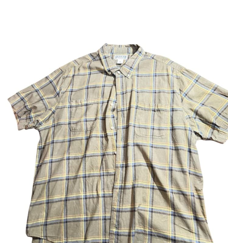 Duluth Trading Co Mens 3XL Plaid Short Sleeve Button Up Hemp Cotton Shirt