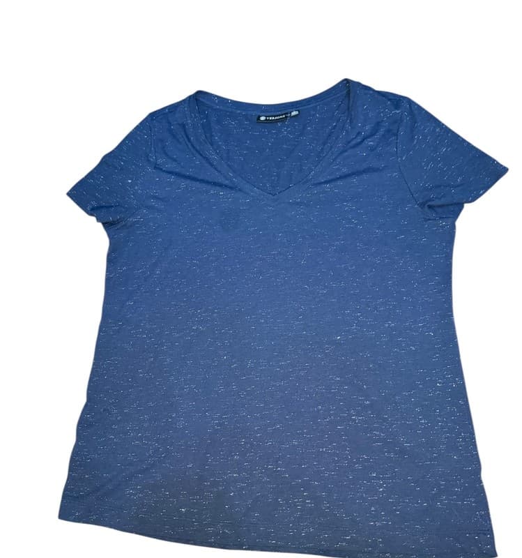 VersoNA Women’s Navy Blue Metallic Fleck Knit Top Short Sleeve Size Large