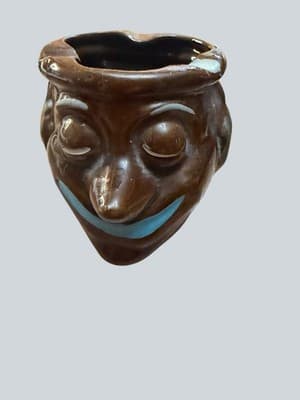 Vintage Japan Ceramic Pipe Ashtray Face MCM Novelty Tobacciana Brown Glaze
