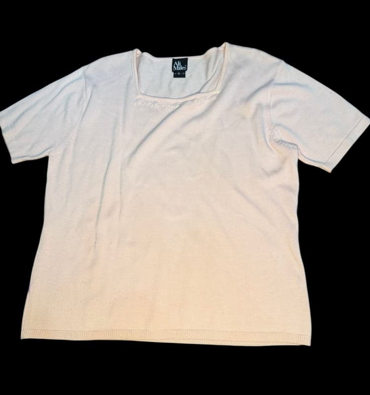 Ali Miles Women’s Knit Short Sleeve Top XL Blush Pink Asymmetrical Neckline