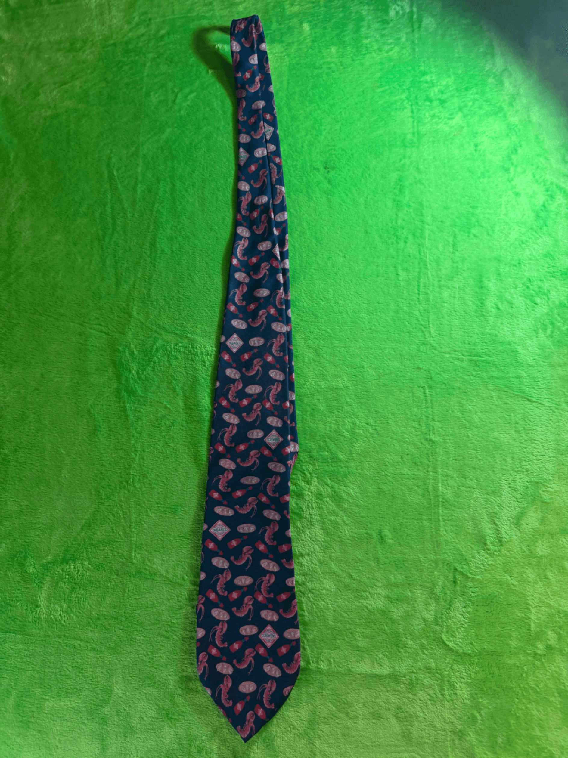 Vtg Tabasco Brand Crawfish Hot Sauce Novelty Silk Necktie Navy USA