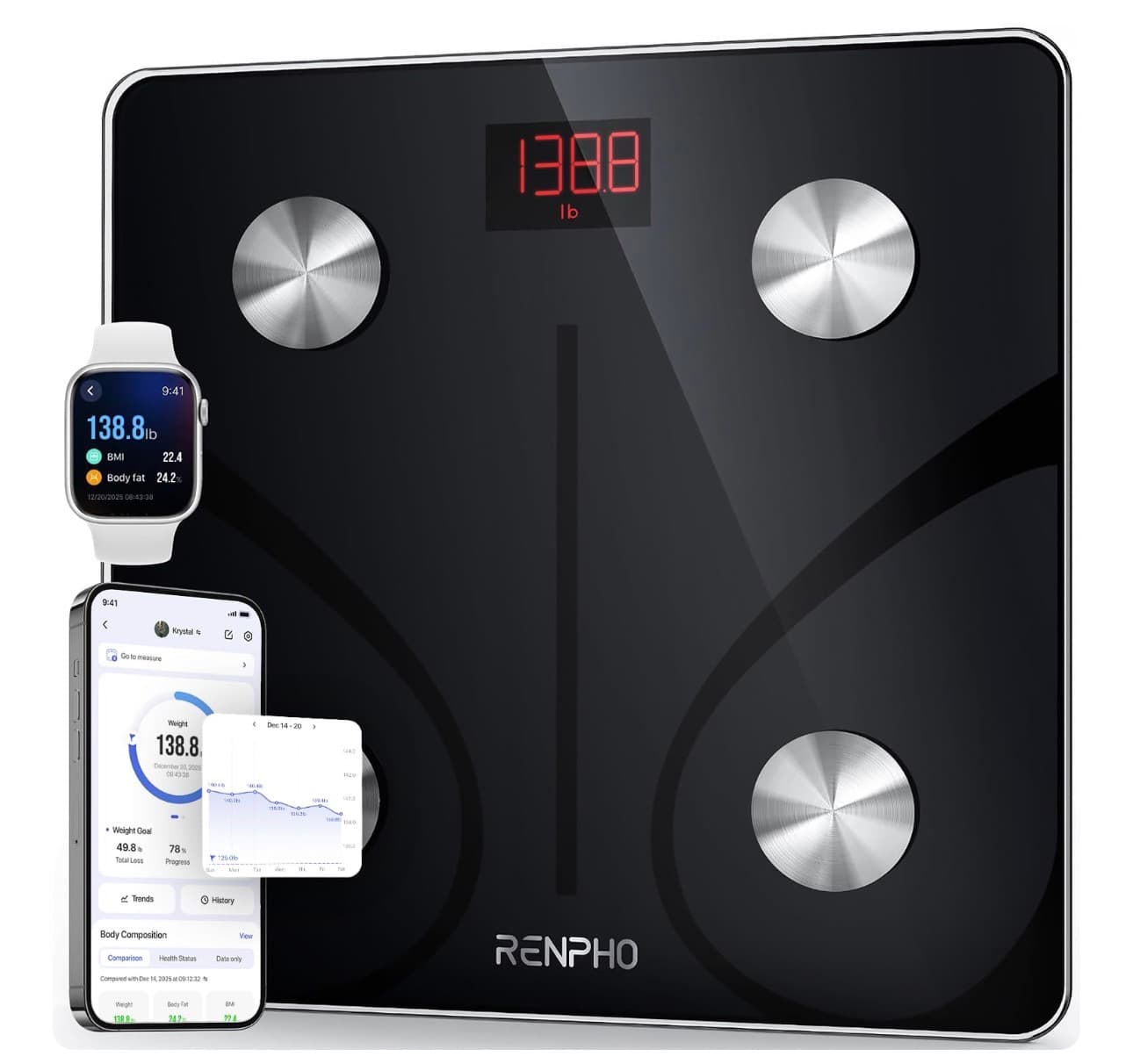 RENPHO Smart Scale for Body Weight, FSA&HSA Eligible, Digital Bathroom Scale BMI Weighing Bluetooth Body Fat Scale, Body Composition Monitor Health Analyzer with Smartphone App, 400 lbs - Elis 1