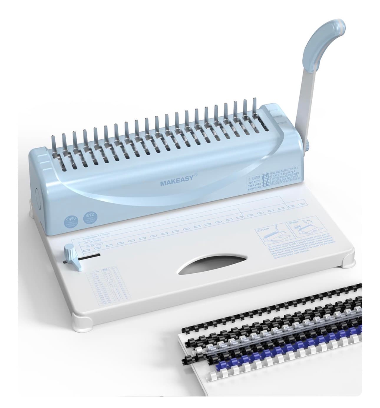 MAKEASY Binding Machine, 21-Hole, Comb Binding Machines with 1 Box Comb Bindings Spines, Comb Binder for Letter/A4/A5 Paper, 12 Sheet Punch Capacity