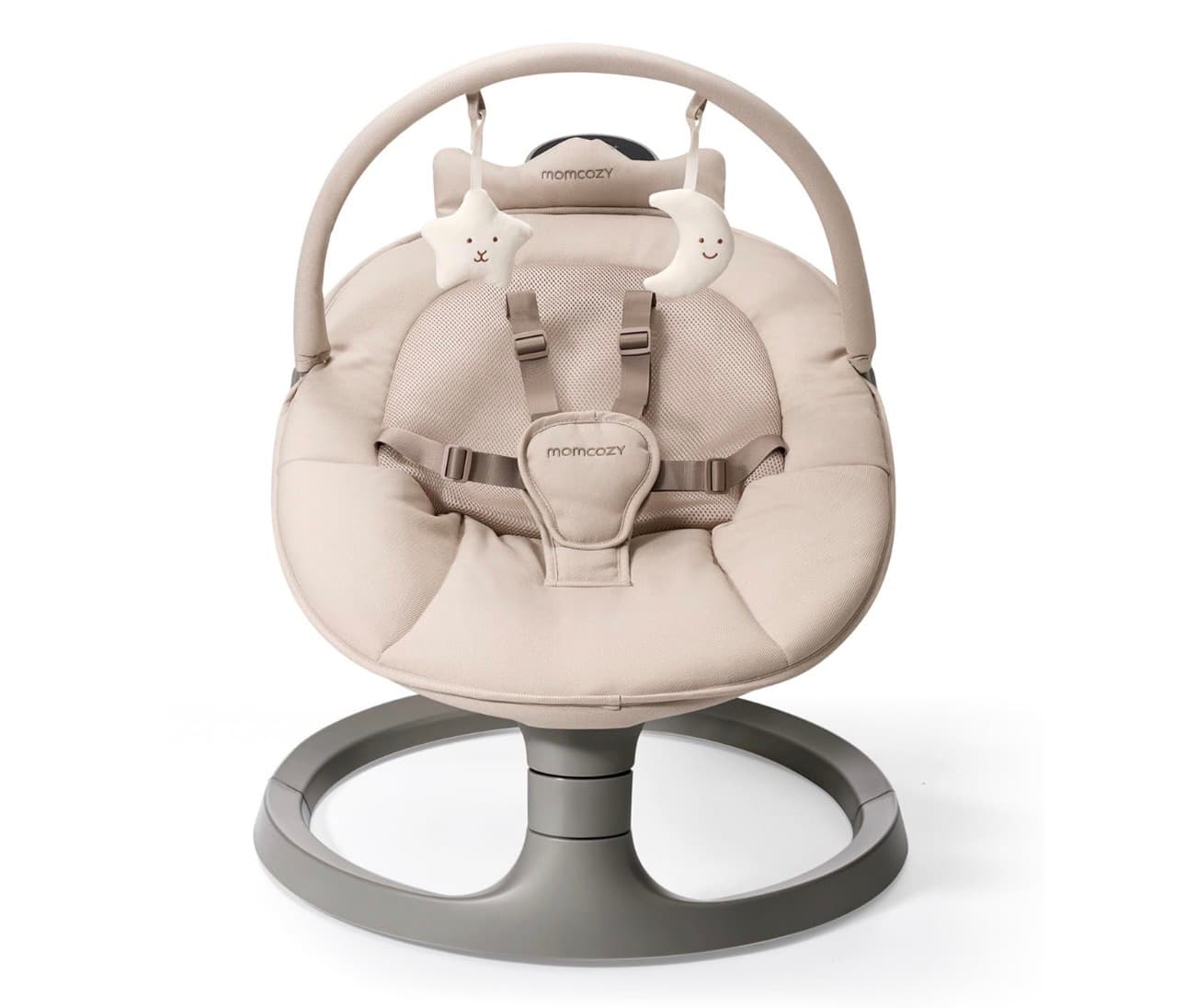 Momcozy 2-in-1 Electric Baby Swing, Dual-Arm Support System & Parent-Inspired Motions, Convertible to Toddler Seat up to 66 lbs, Adjustable Height, Lightweight, Khaki New in Box