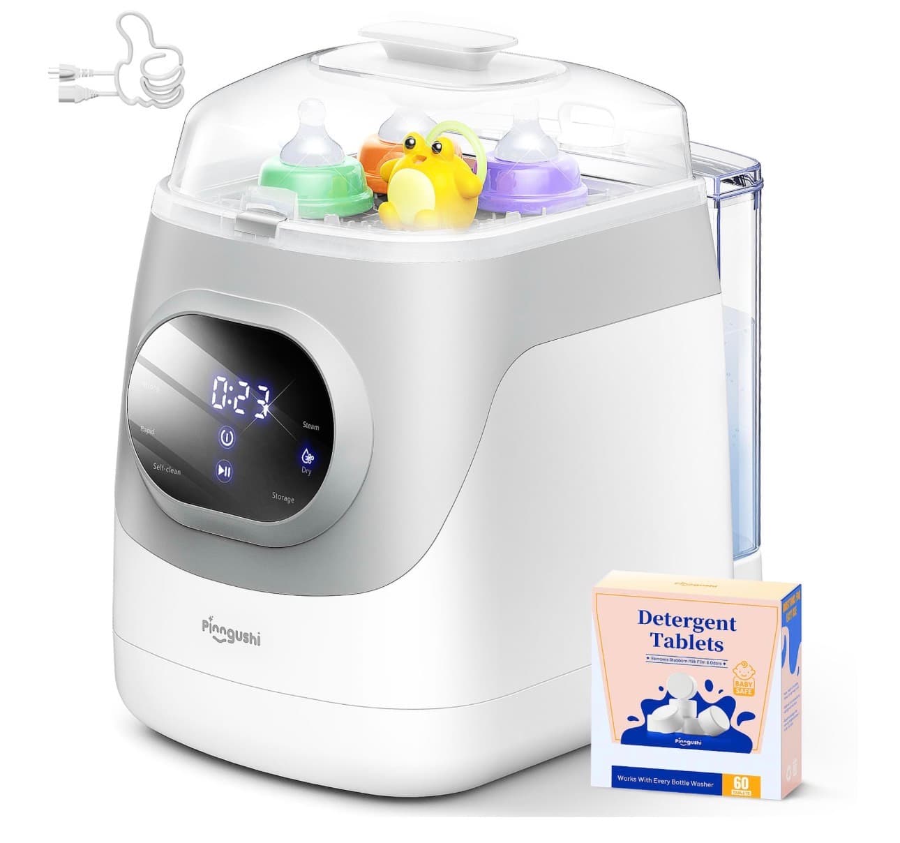 PINNGUSHI【Upgraded】Baby Bottle Washer Pro, Sterilizer, Dryer & Water-Filter, 5-in-One Cleaning Machine Fits 6 Bottles, Pump Parts & Baby Essential, No More Hand Washing for Busy Moms & Parents