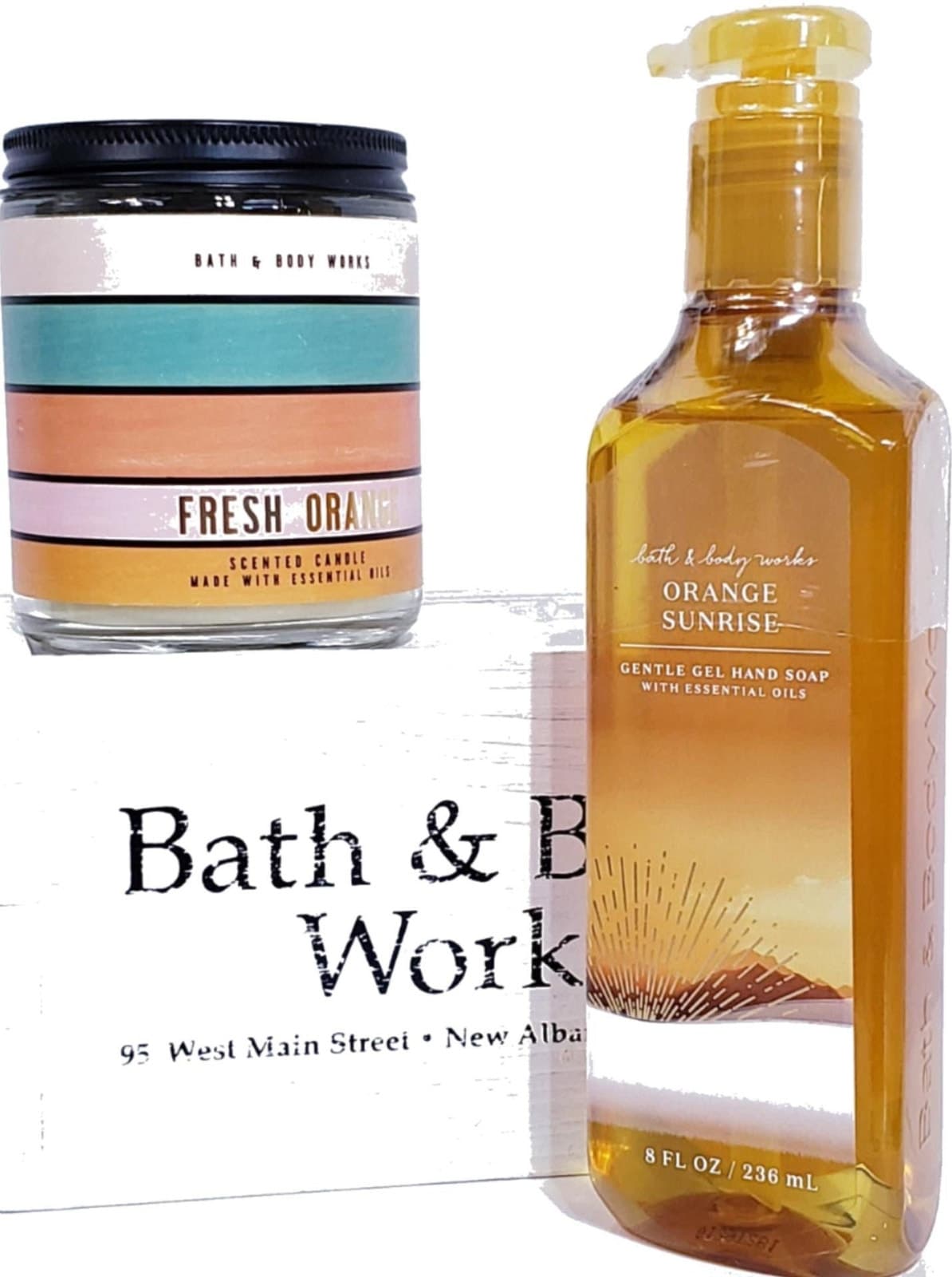 Bath & Body Works Fresh Orange Medium Candle Orange Sunrise Hand Soap Set of 2