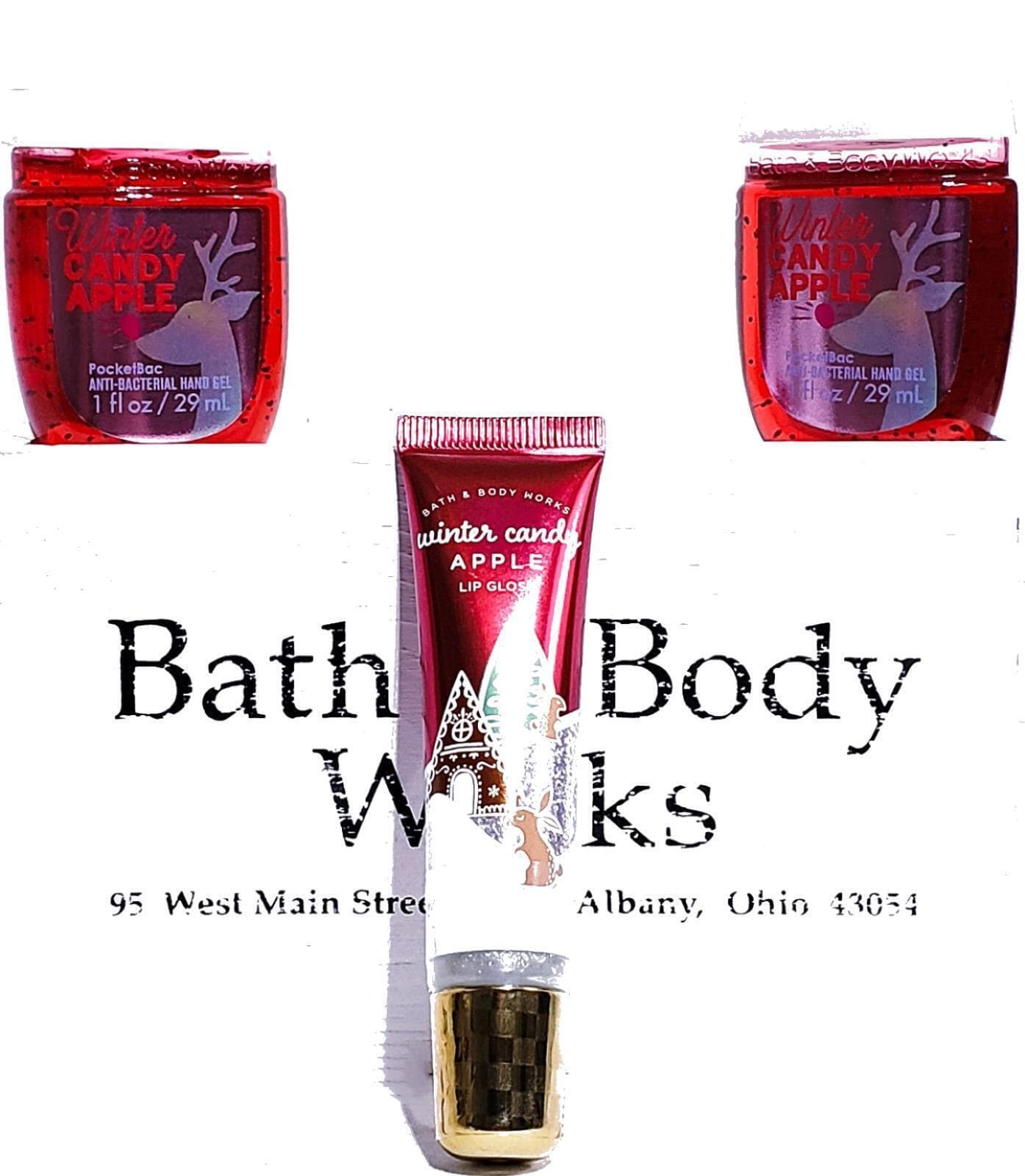 Bath & Body Works Winter Candy Apple ,Shimmer Lip Hand Care Set of 3