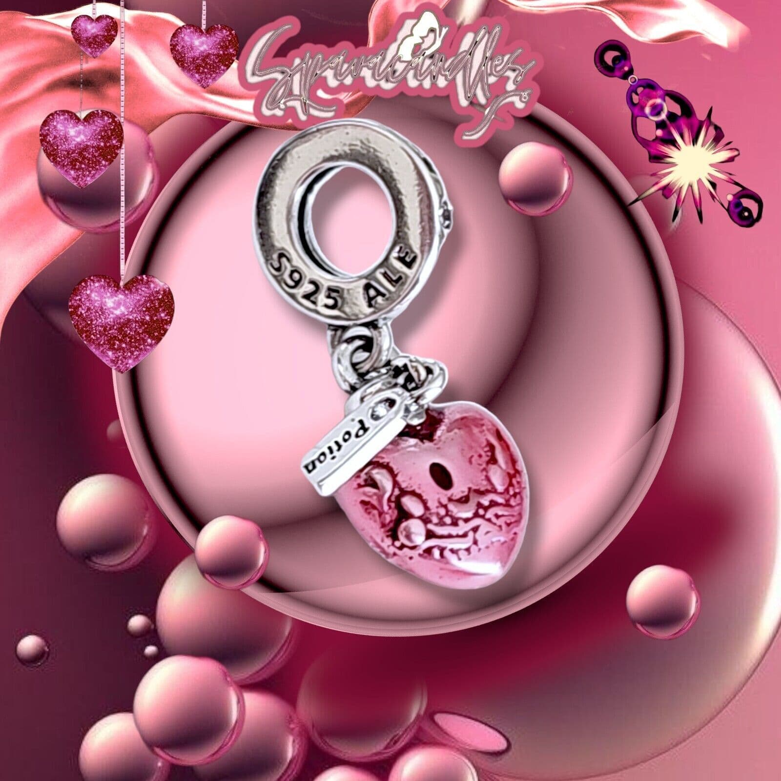 NEW Pandora, Love Potion Heart Red Murano Glass Dangle charm US Seller