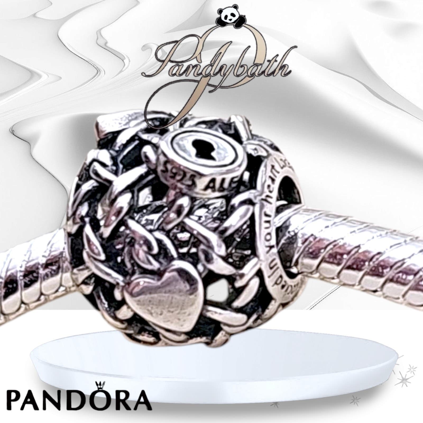 PANDORA 925 Ale True Love Openwork Chain Link Padlock Charm 790071C00
