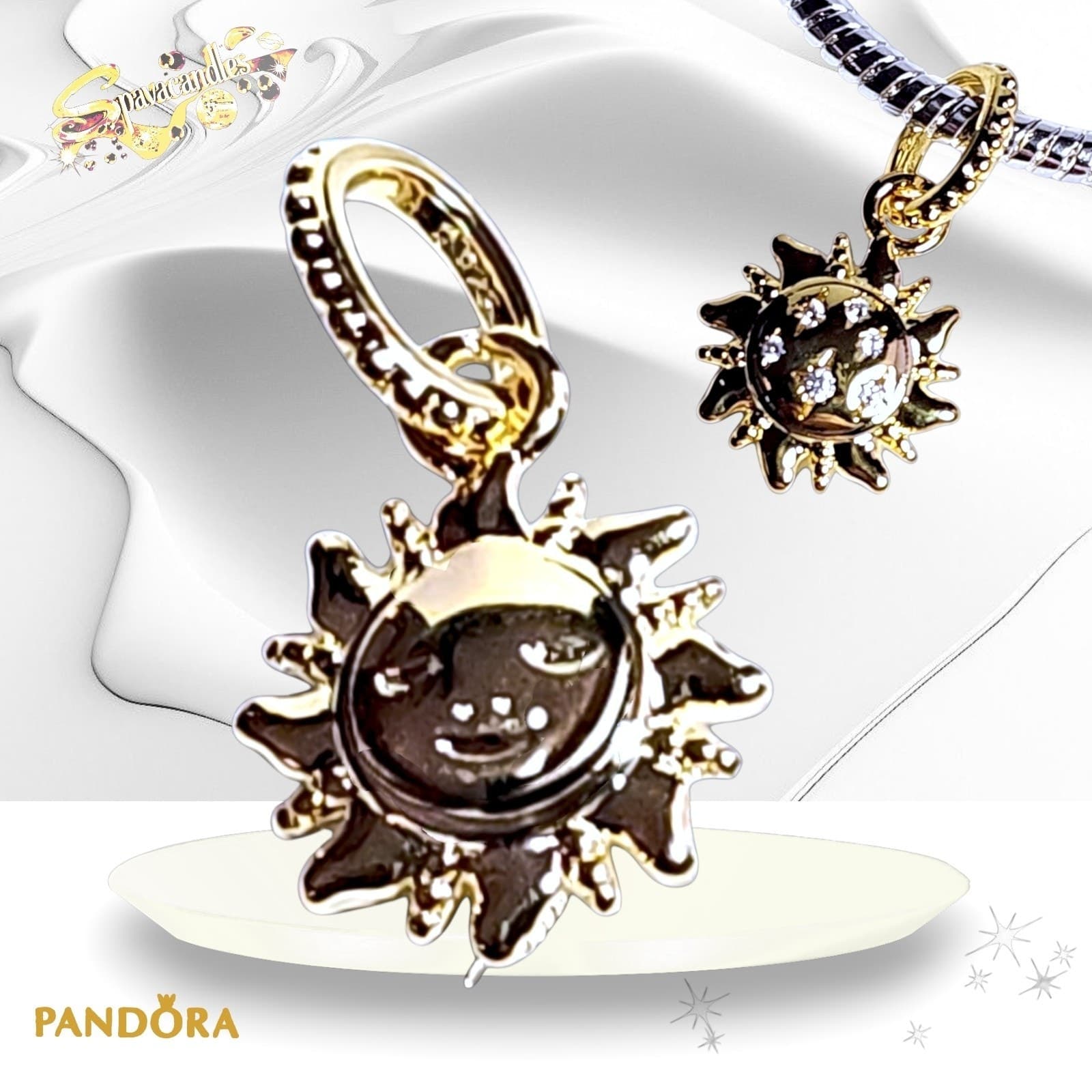 Pandora Shine Sun & Stars Dangle Charm Sterling Silver Gold Plated US SELLER