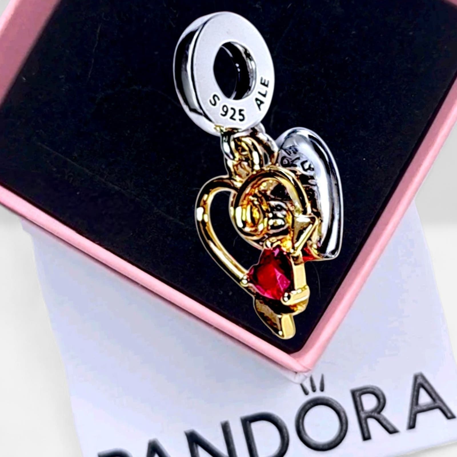 Pandora Two Hearts Of Love Charms Two Tone Gold Plt and Silver 925Ale US SELLER