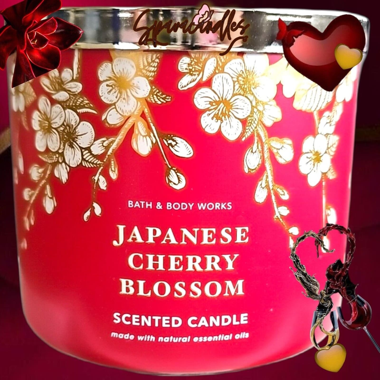 Bath & Body Works Japanese Cherry Blossom White Barn 3 Wick Candle US Seller