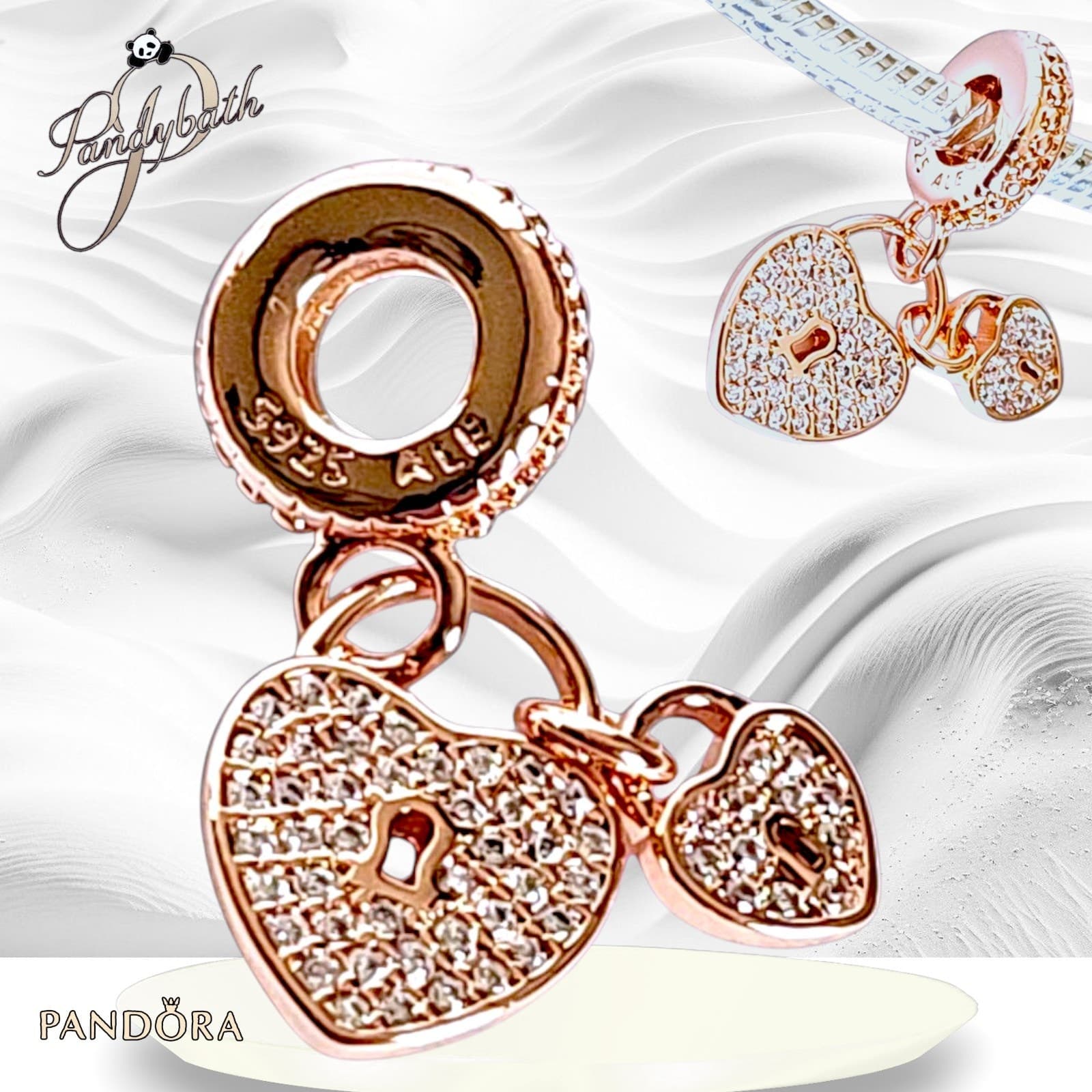 PANDORA Rose Gold Pavé Heart Padlocks Charm Pendant 781807CZ US SELLER
