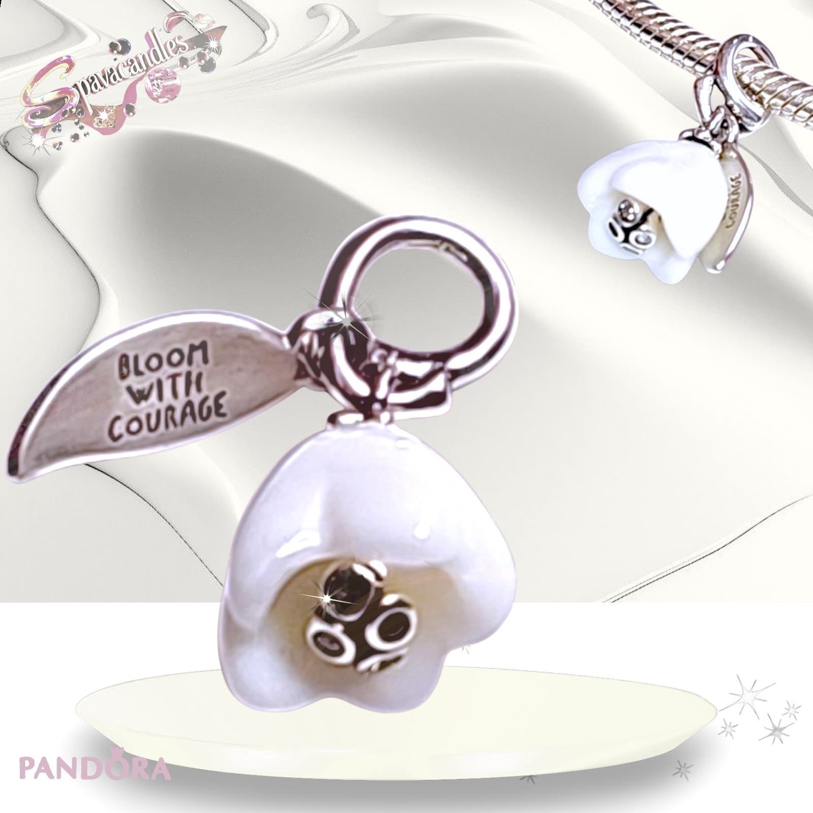 Pandora Snowdrop Flower White Murano Glass Dangle Charm US SELLER