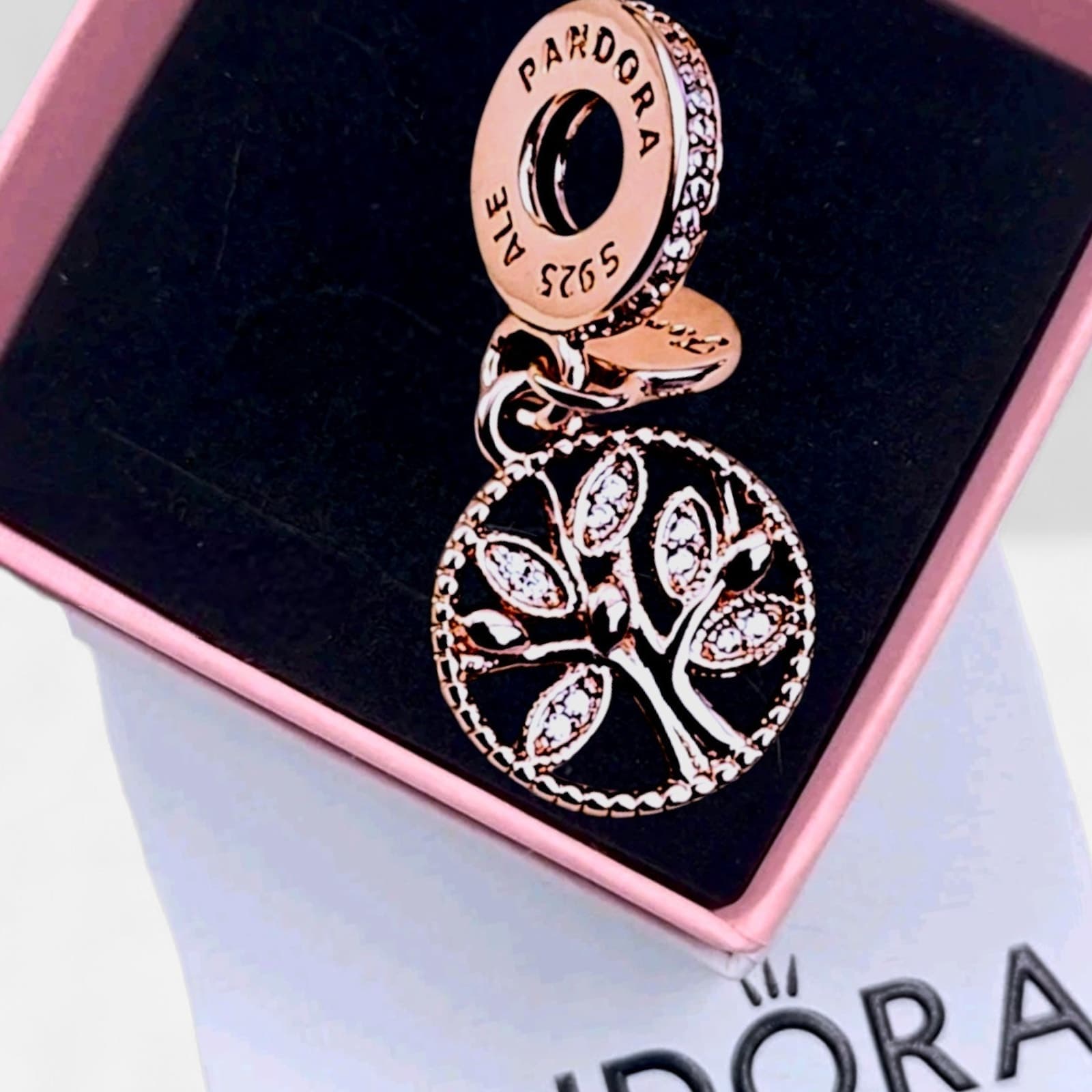Pandora Rose Gold SPARKLING FAMILY TREE Dangle CZ Charm US SELLER