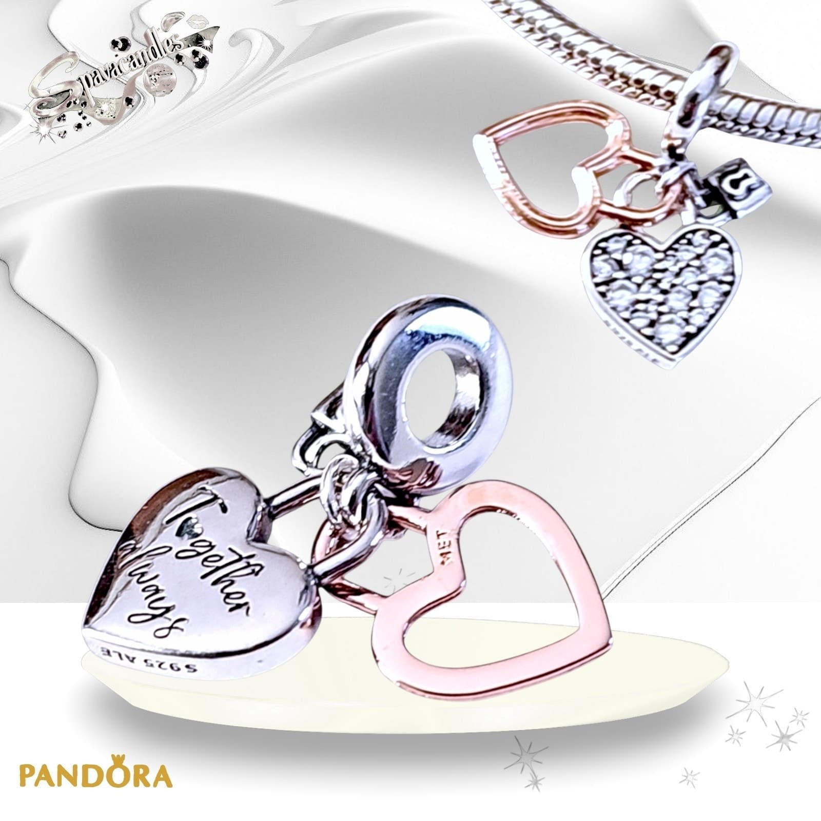 Pandora Charm Two Tone Key Padlock and Heart Triple Dangle #782506C01 US SELLER