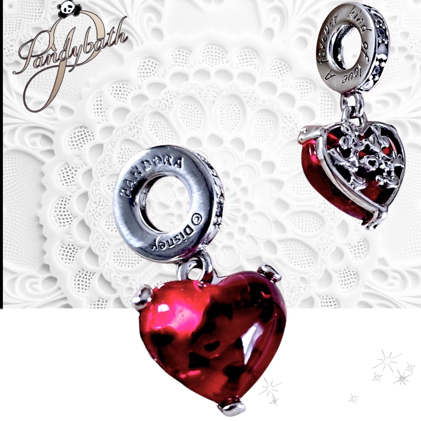 Pandora Disney Mickey & Minnie Mouse Kiss Murano Glass Dangle Charm US SELLER