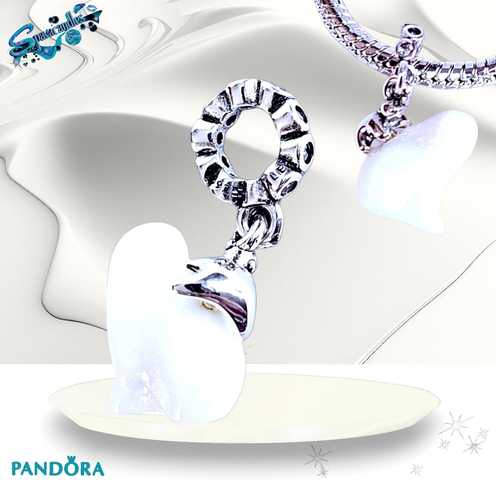 PANDORA Opal Polar Bear Mother & Cub Charm 794243C01 US SELLER