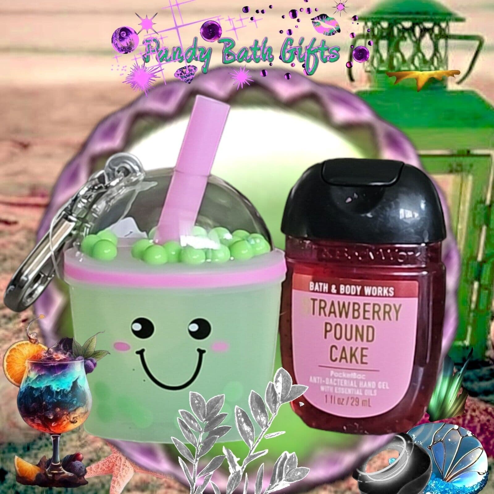 Bath Body Works Happy Bubble Tea Green PocketBac Clip Straw Pound cake