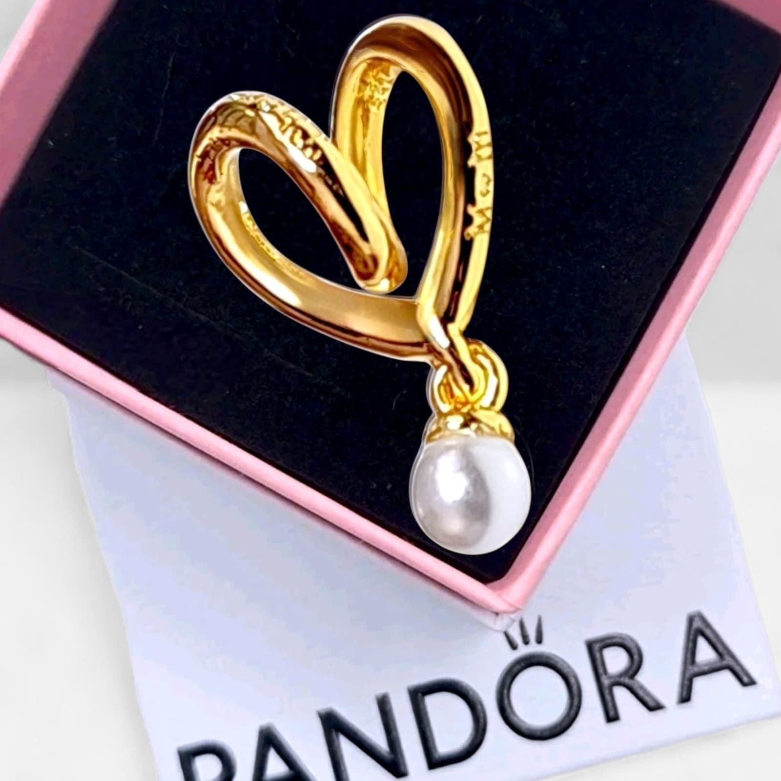 PANDORA 14K Gold Plate Family Love Wrap Heart Pearl Charm 764138C01 US SELLER