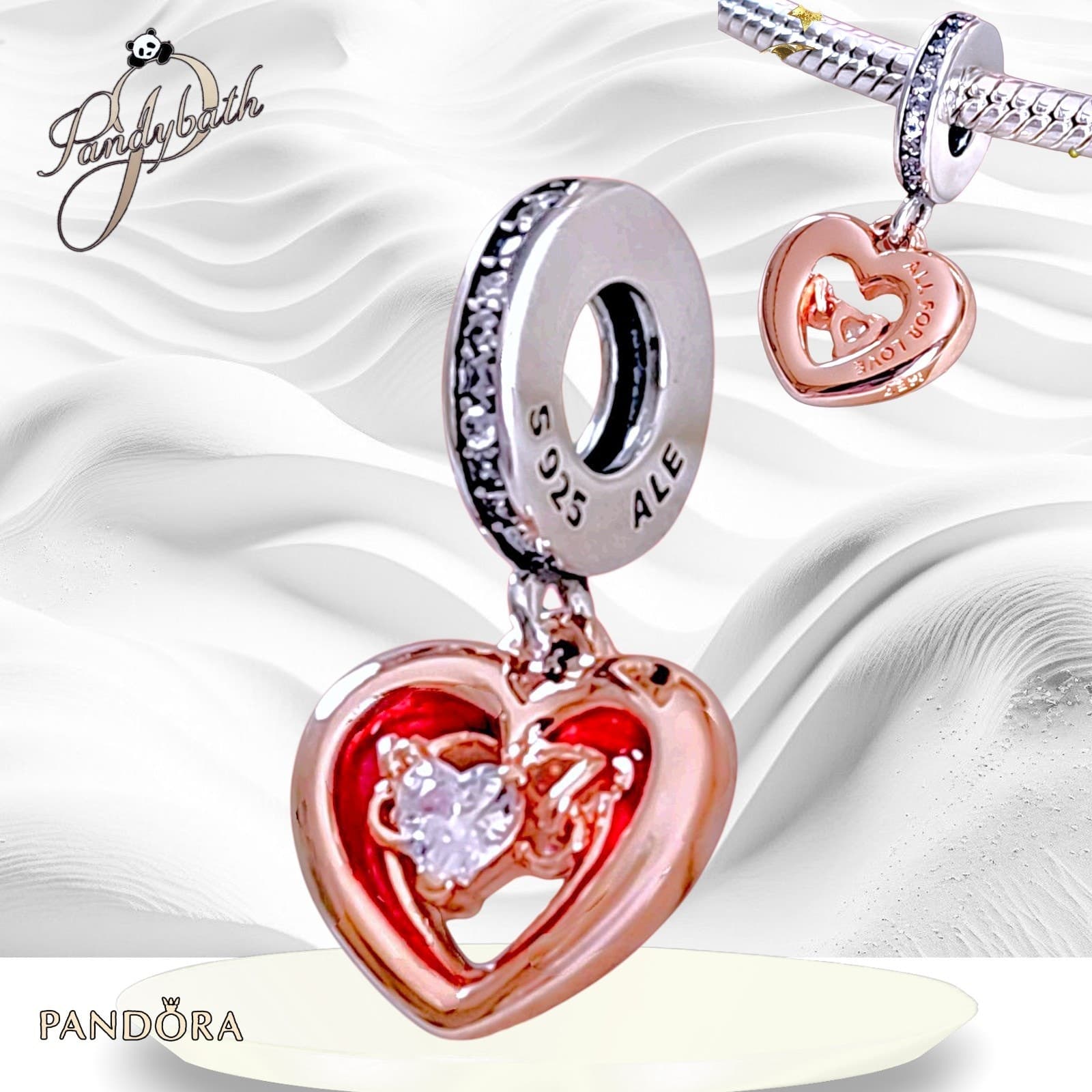 PANDORA Red Radiant Heart Two Tone Dangle Charm 782450C01 US SELLER
