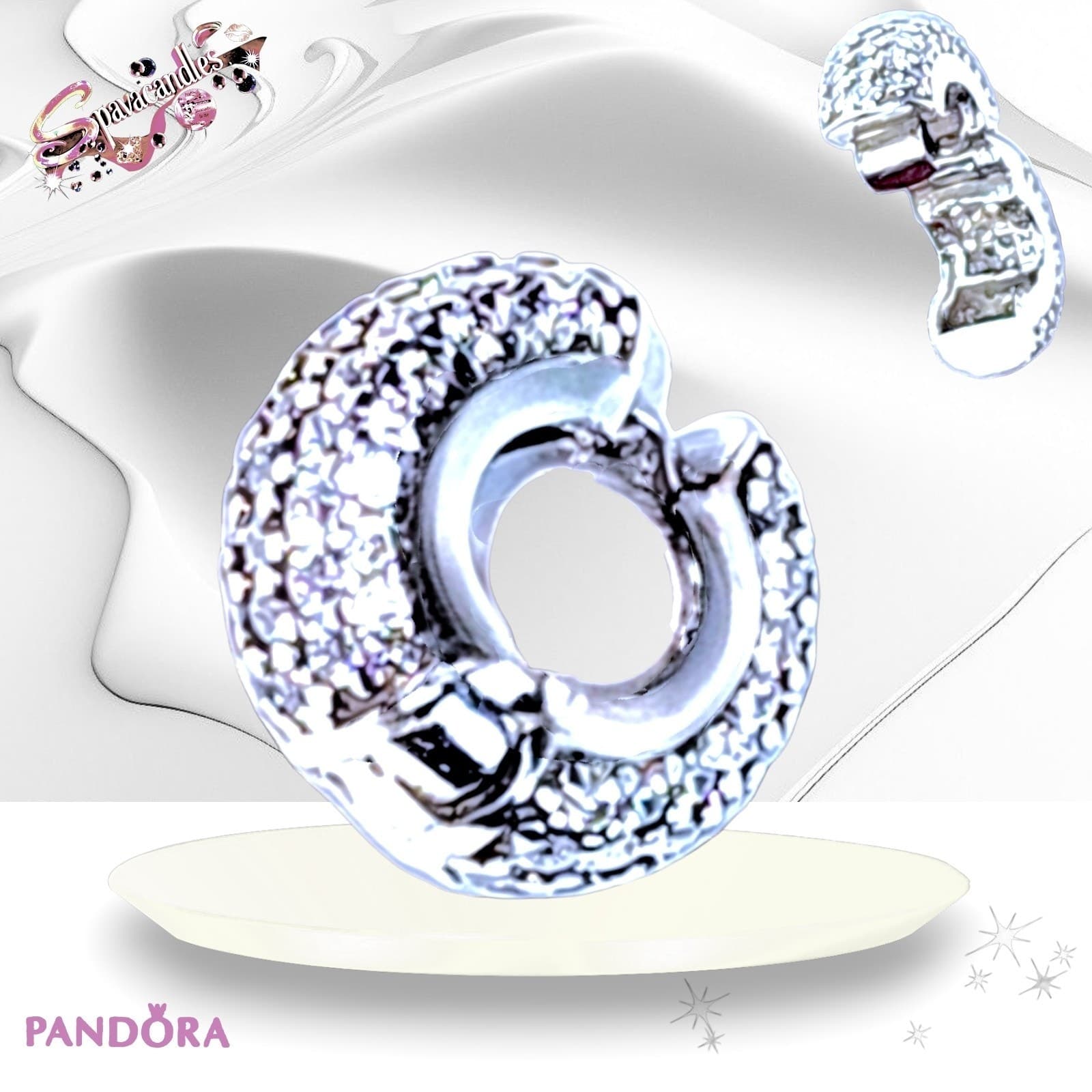 PANDORA Sparkling Pavé Triple-row Safety Clip Charm 792820C01 US SELLER