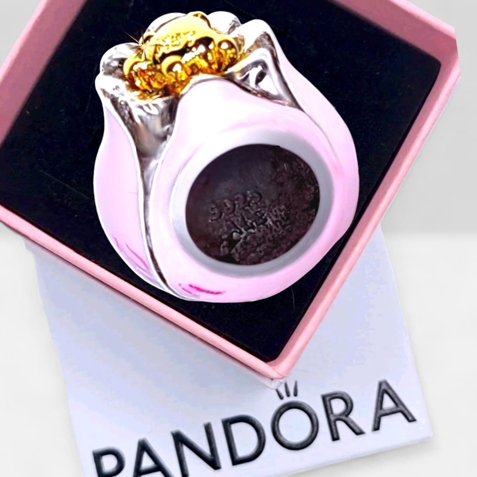 Pandora Pink Tulip Charm 14K Center With Center Stone US SELLER